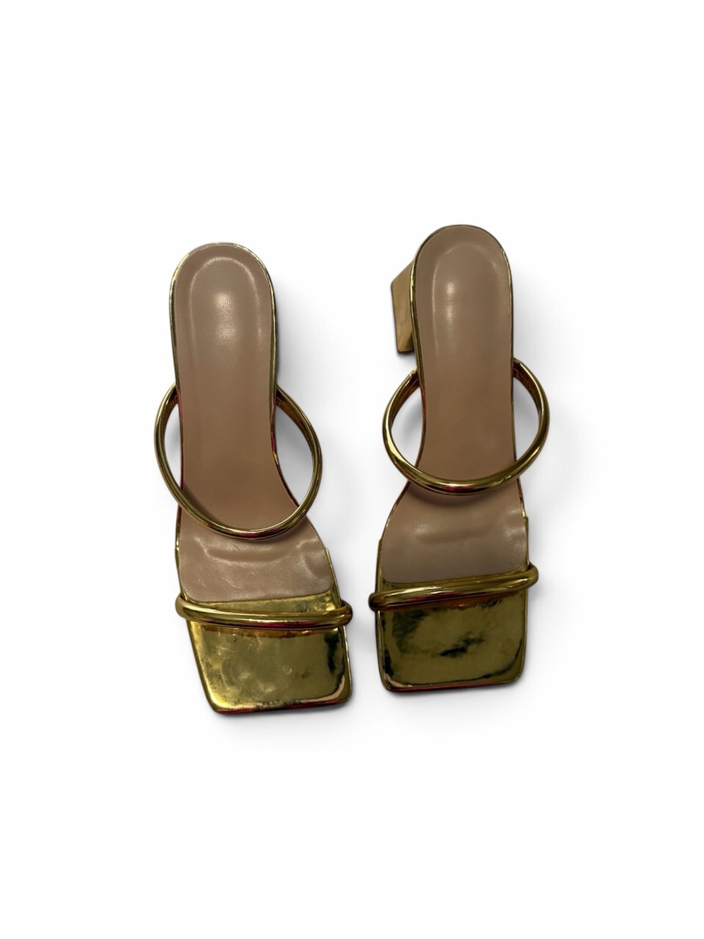 Women's Gold Metallic Ring-Strap Block Heel Sandals